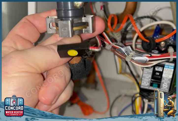 Concord water heater technician repairing gas control valve assembly on a tankless water heater