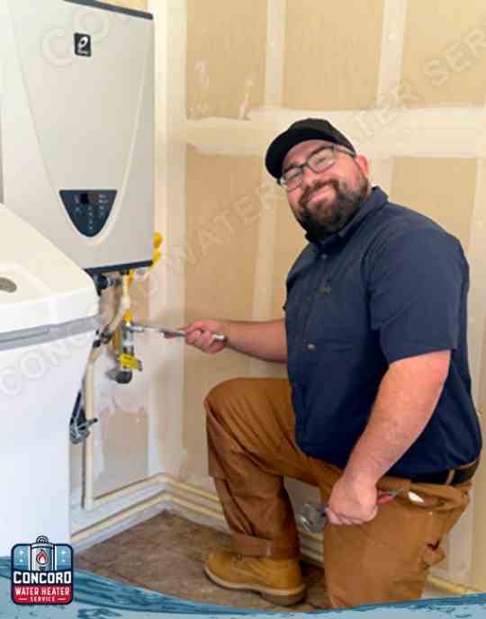 Professional hot water heater repair service repairing tankless water heater in residential home in Concord, CA