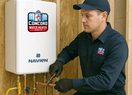Technician upgrading an 80-gallon tank to a Navien tankless system in the Northgate neighborhood in Walnut Creek