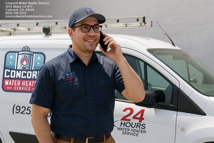 Water heater technician responding to an emergency leaking tank in the Rossmoor neighborhood in Walnut Creek