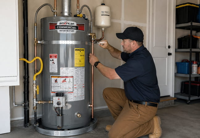 Professional water heater installation in San Ramon with new commercial-grade unit