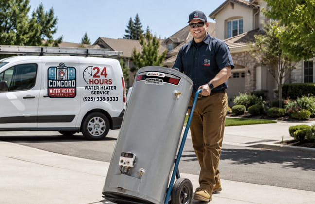 Water heater technician arriving for same-day water heater service in San Ramon